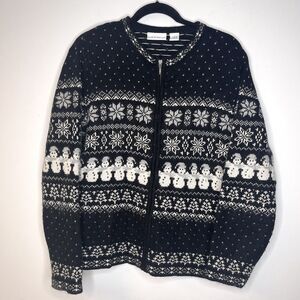 Croft & Barrow Black White Silk Angora Blend Snowman Fair Isle Sweater sz large